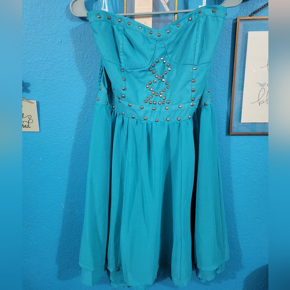 Charlotte Russe Strapless Teal Dress with Studs
